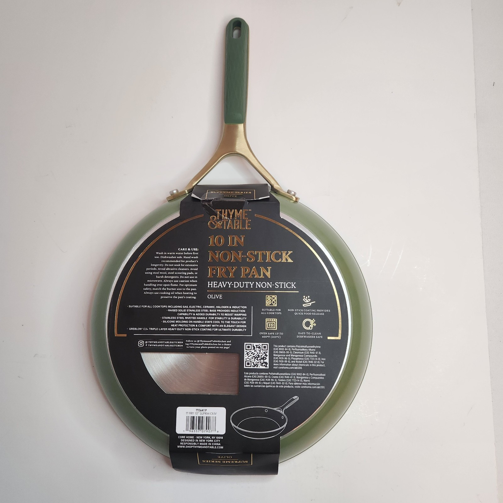 Thyme & Table 10 In Non-Stick Fry Pan Olive Heavy Duty Oven Safe New In Package