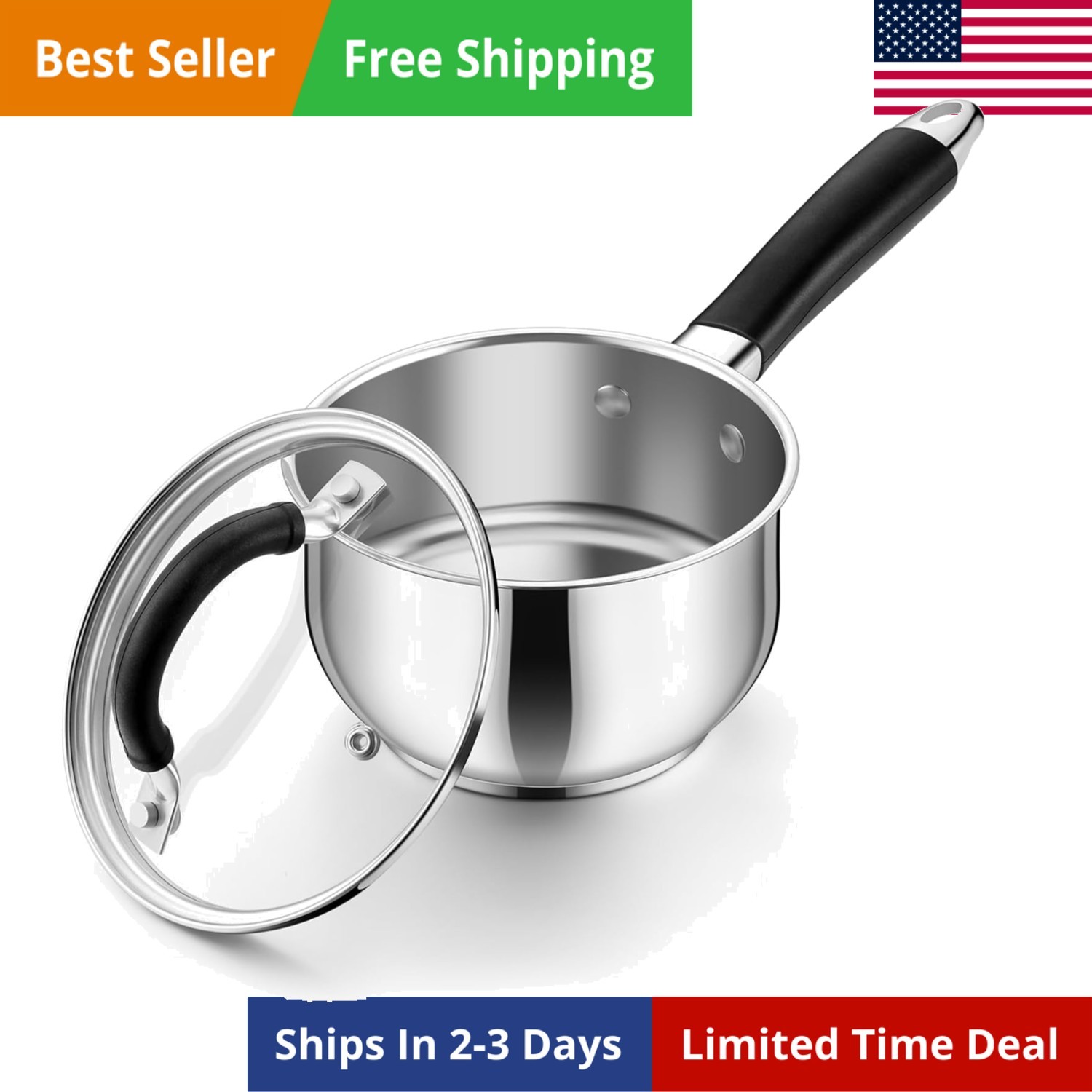 1 Quart Sauce Pan with Lid, Stainless Steel Tri-Ply All Clad Small Cooking Pot w