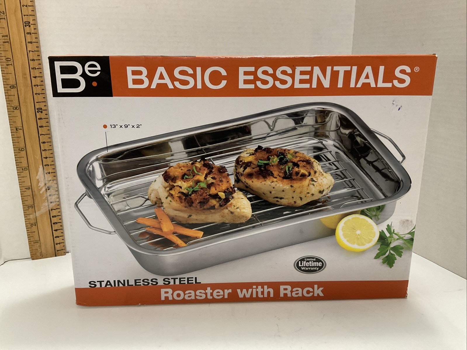 NEW BASIC ESSENTIALS ROASTER PAN & RACK STAINLESS STEEL NIB
