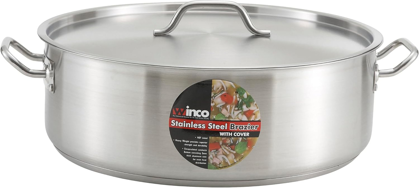 15 Quart Winco Stainless Steel Brazier with Lid – Commercial-Grade Cookware