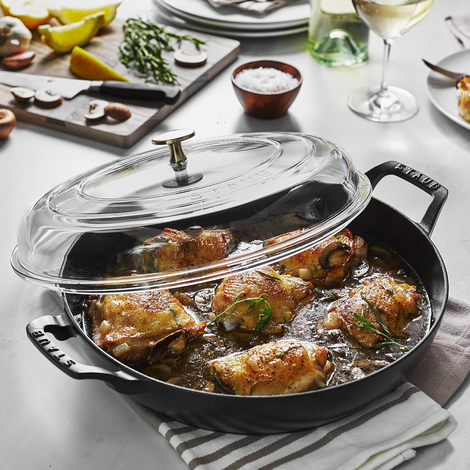 Cast Iron Braiser w/ Glass Lid, Dutch Oven, 3.5-Qt, Serves 3-4, Matte Black