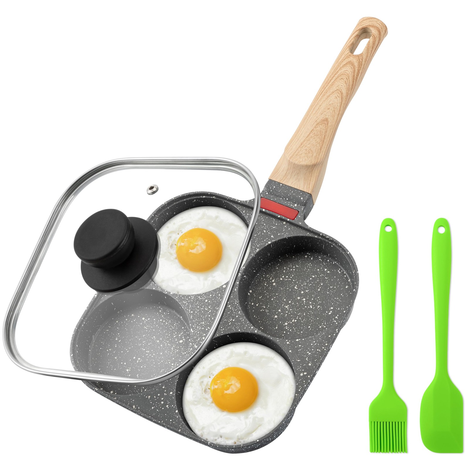 Egg Pan, 4-Cup Egg Frying Pan with Lid, Nonstick Aluminium Alloy Egg Cooker f…