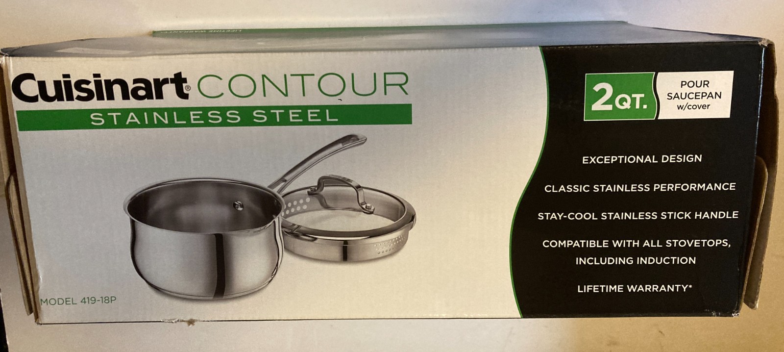 Cuisinart Contour Stainless Steel 2 Qt Pour Saucepan with Cover Brand New