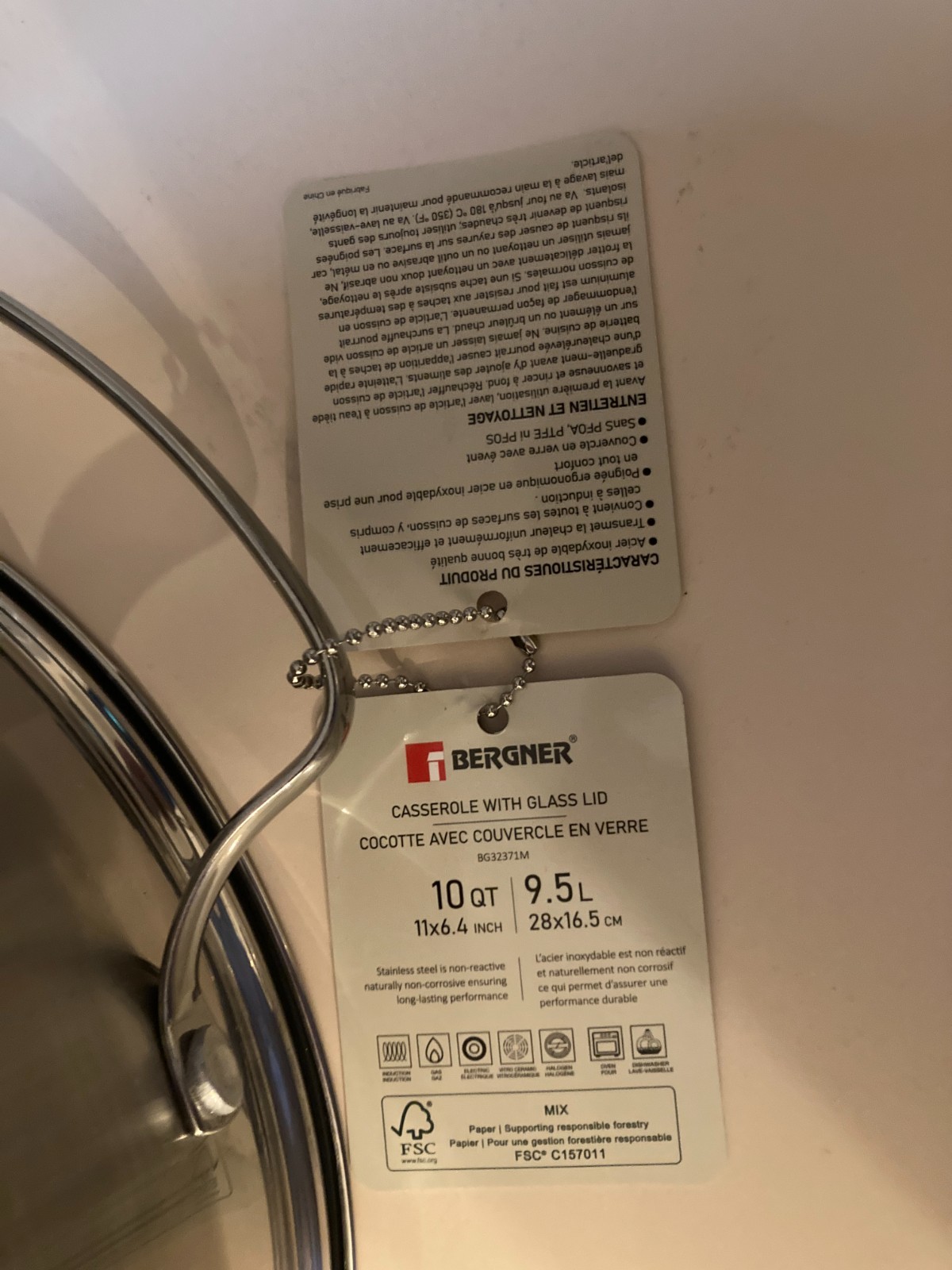 Bergner High Quality Stainless Steel S0174-0925 10 QT 9.5 L Stockpot NWT