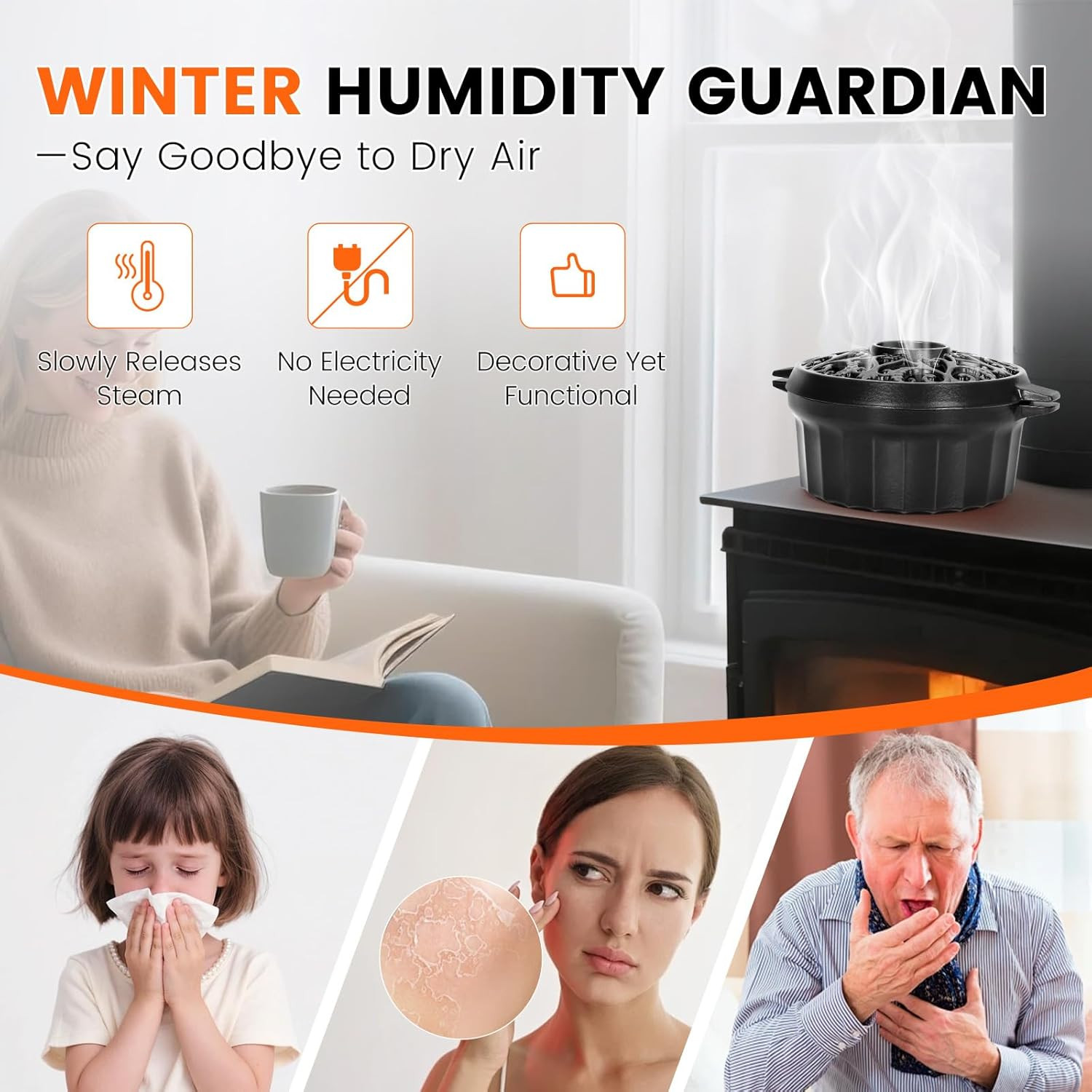 Wood Stove Steamer – Rust Resistant Cast Iron Humidifier Pot with Three-Layer…