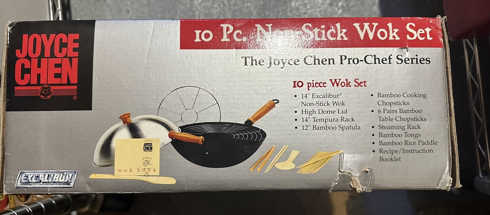Joyce Chen Professional Series 14″ Carbon Steel Excalibur Nonstick Wok 10-Piece