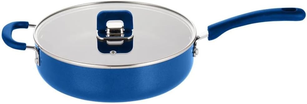 NutriChef 3.7Qt Saute Pan With Lid – Non-Stick Stylish Kitchen Cookware Blue