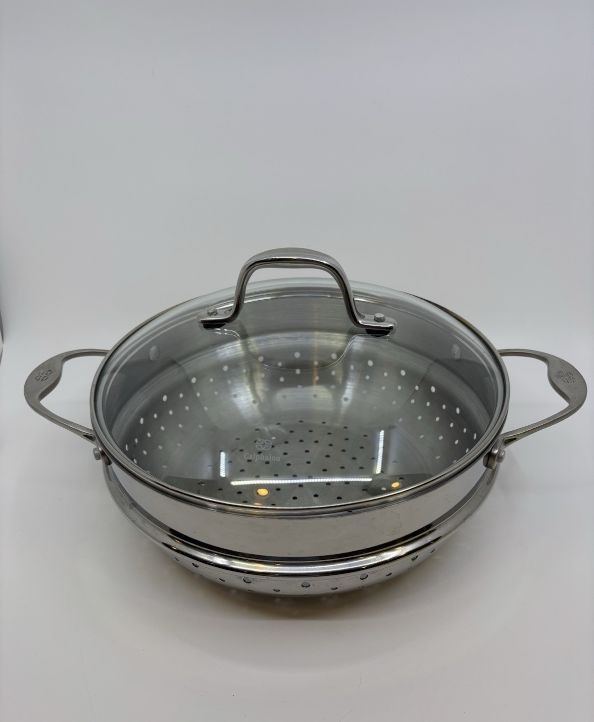 Calphalon Stainless Steel Steamer Insert Colander Strainer w/ Glass Lid 10.25″
