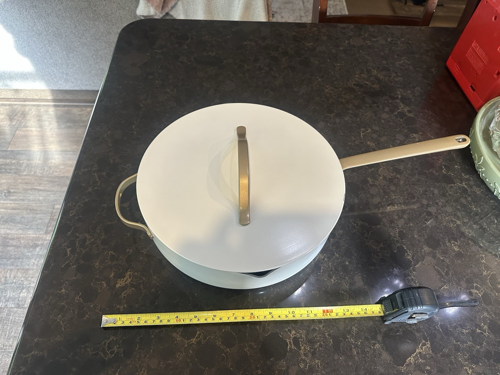 Beautiful 5.5 Quart Ceramic Non-Stick Sauté Pan with Strainer Lid, White Icing