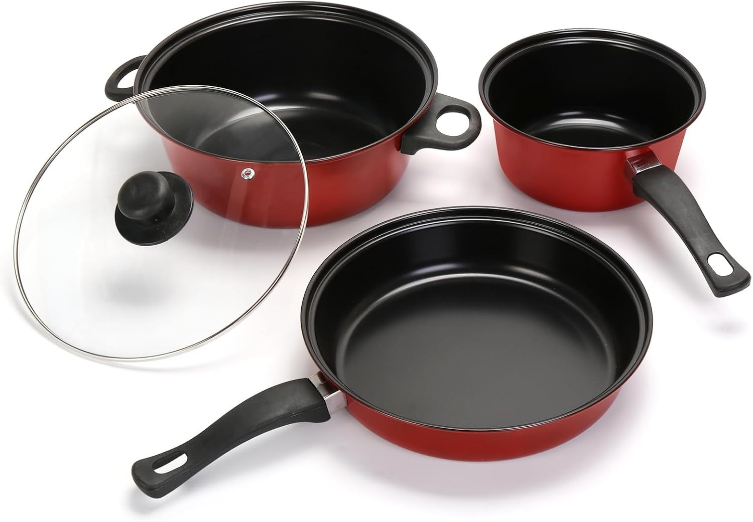 Lightweight 4-Piece Cast Iron Cookware Set with Glass Lids for Outdoor Cooking