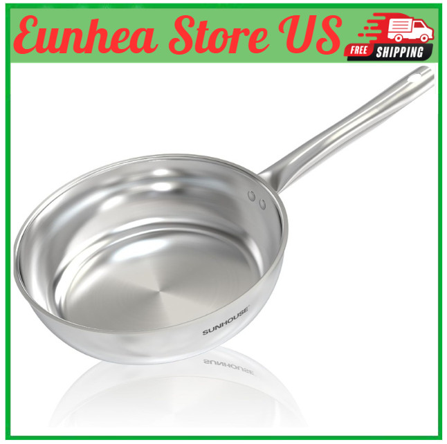 8 Inch Tri-Ply Stainless Steel Frying Pan, Whole-Clad No Coatings Skillet wit…