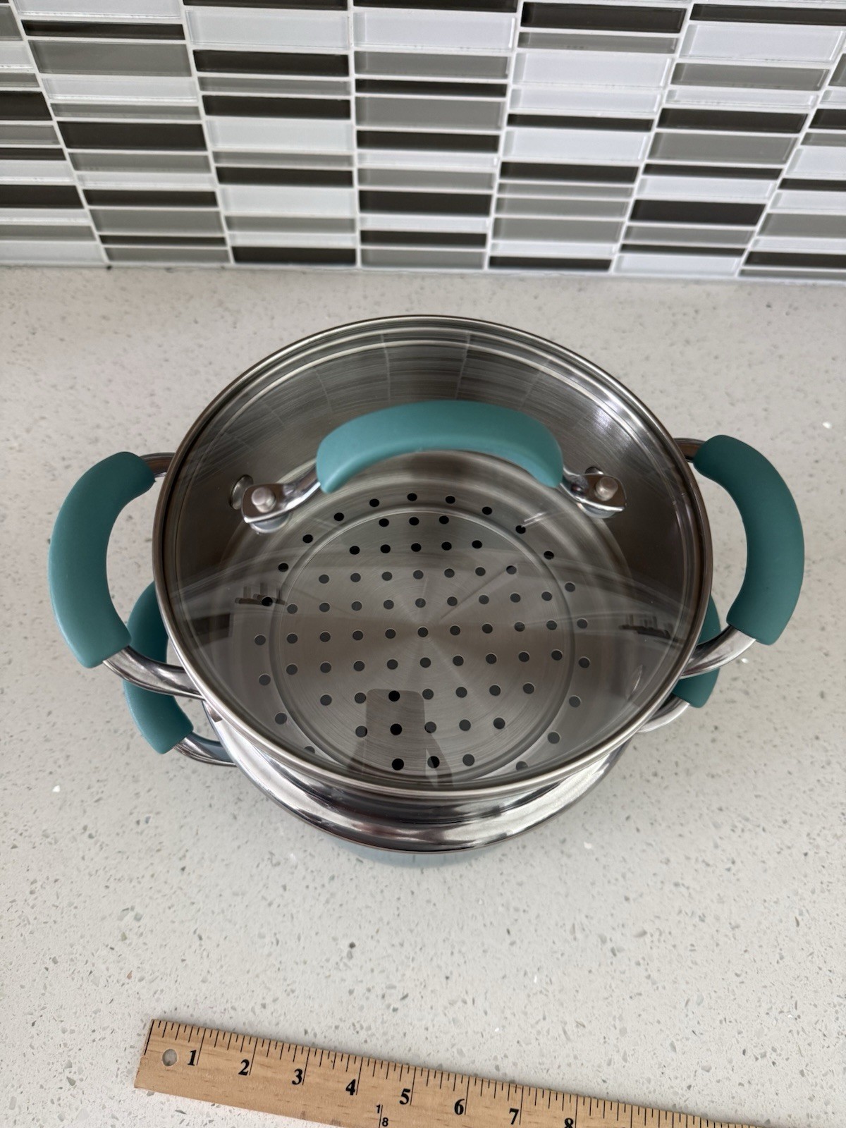 Rachael Ray Blue Classic Brights 3 Qt Hard Enamel Nonstick Steamer Set NEW