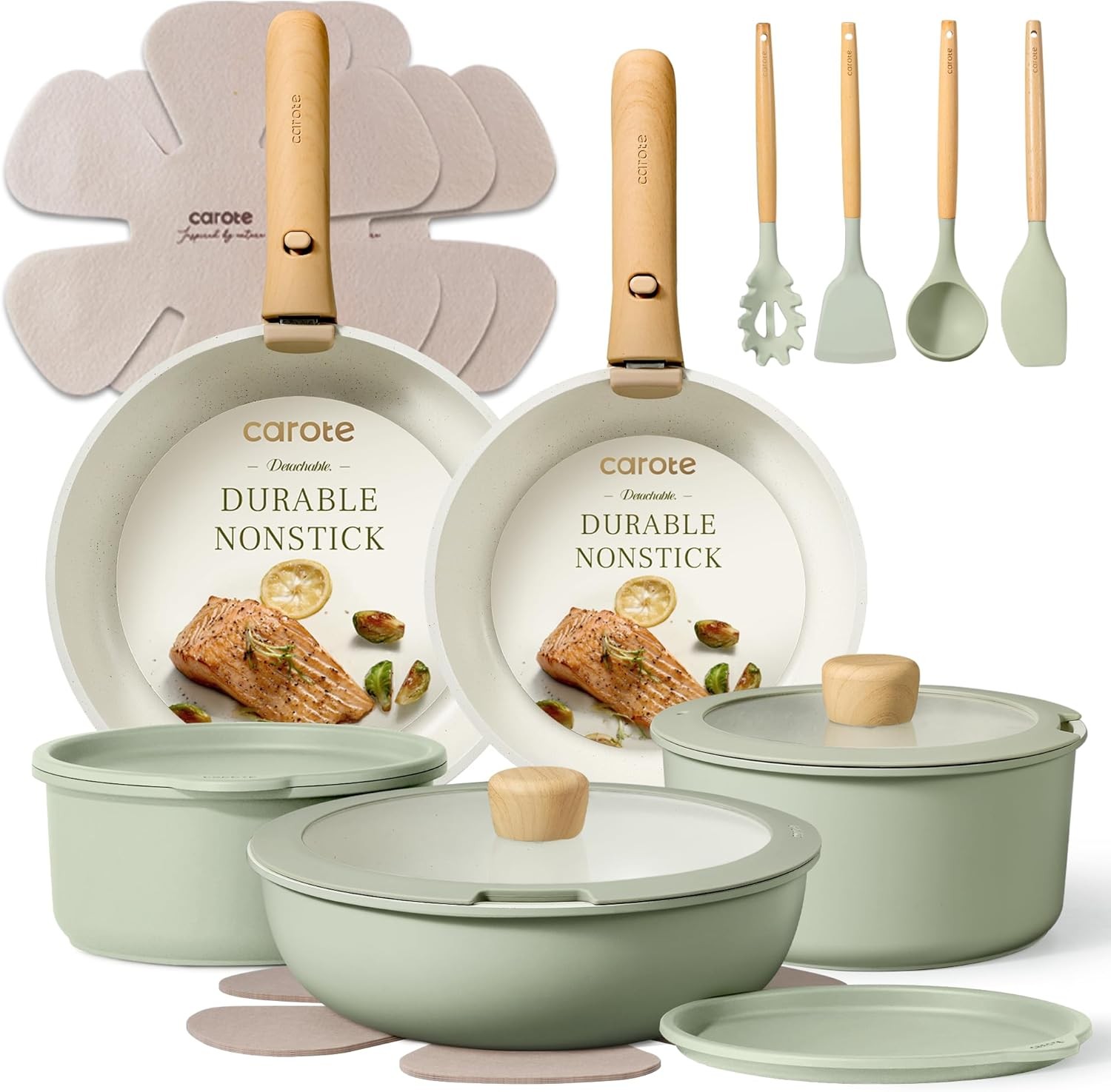 CAROTE Pots and Pans Set, Nonstick Cookware Set Detachable Handle, 19pcs Inducti