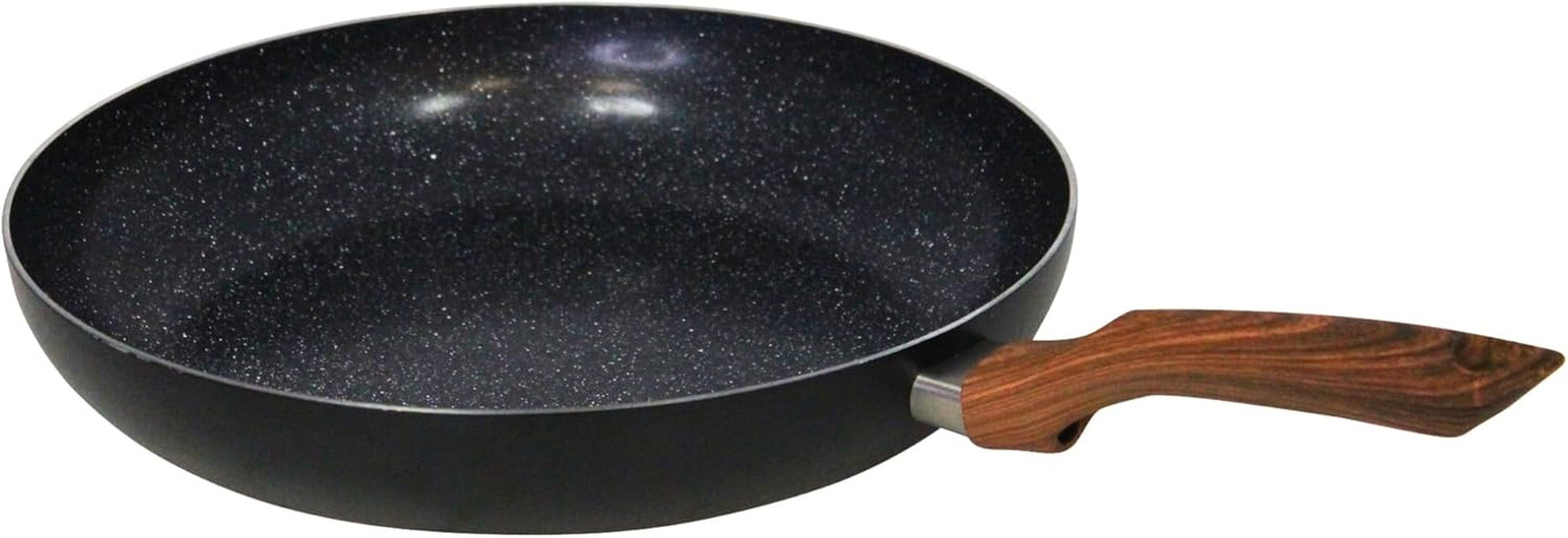 12-Inch Ceramic Nonstick Frying Pan – Black Speckled Aluminum Skillet with Wood-