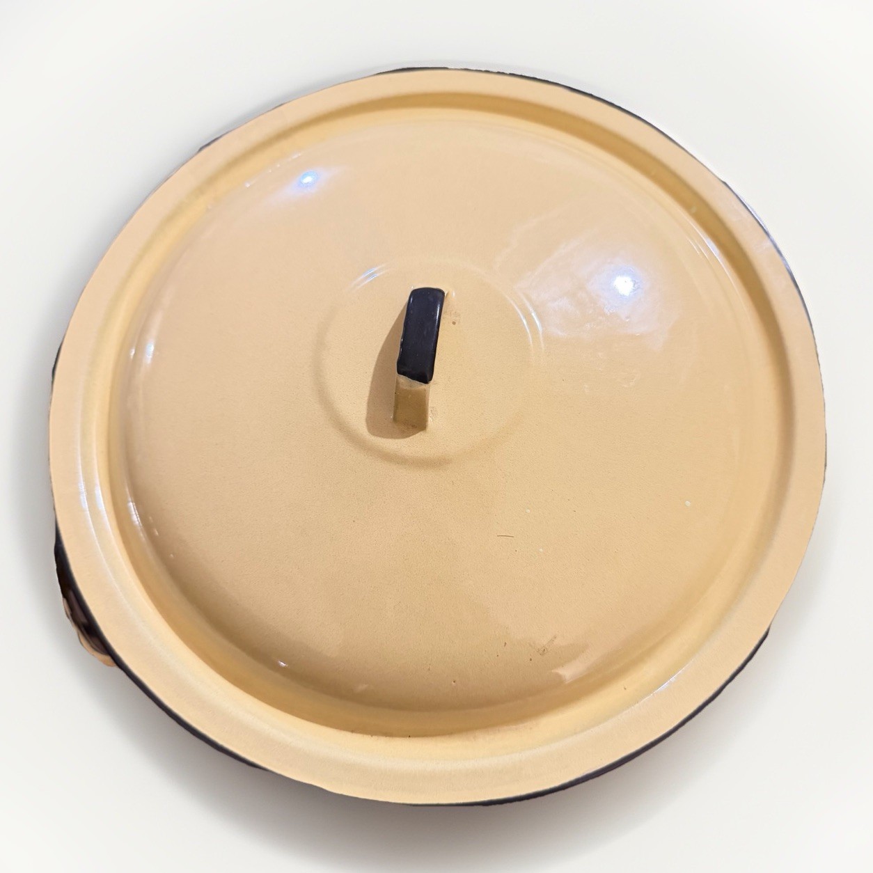 Vintage Yellow Enamel Metal Stockpot with Lid, Double Handle, Two-Piece Set