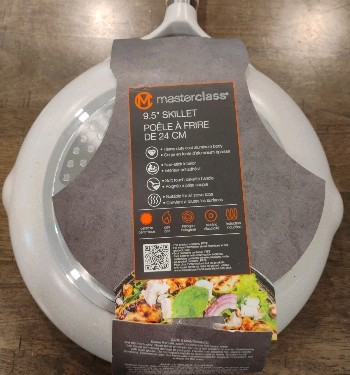 Masterclass 9.5″ Inch Nonstick Skillet Beige/Ivory Ceramic Frying Pan Pour Spout