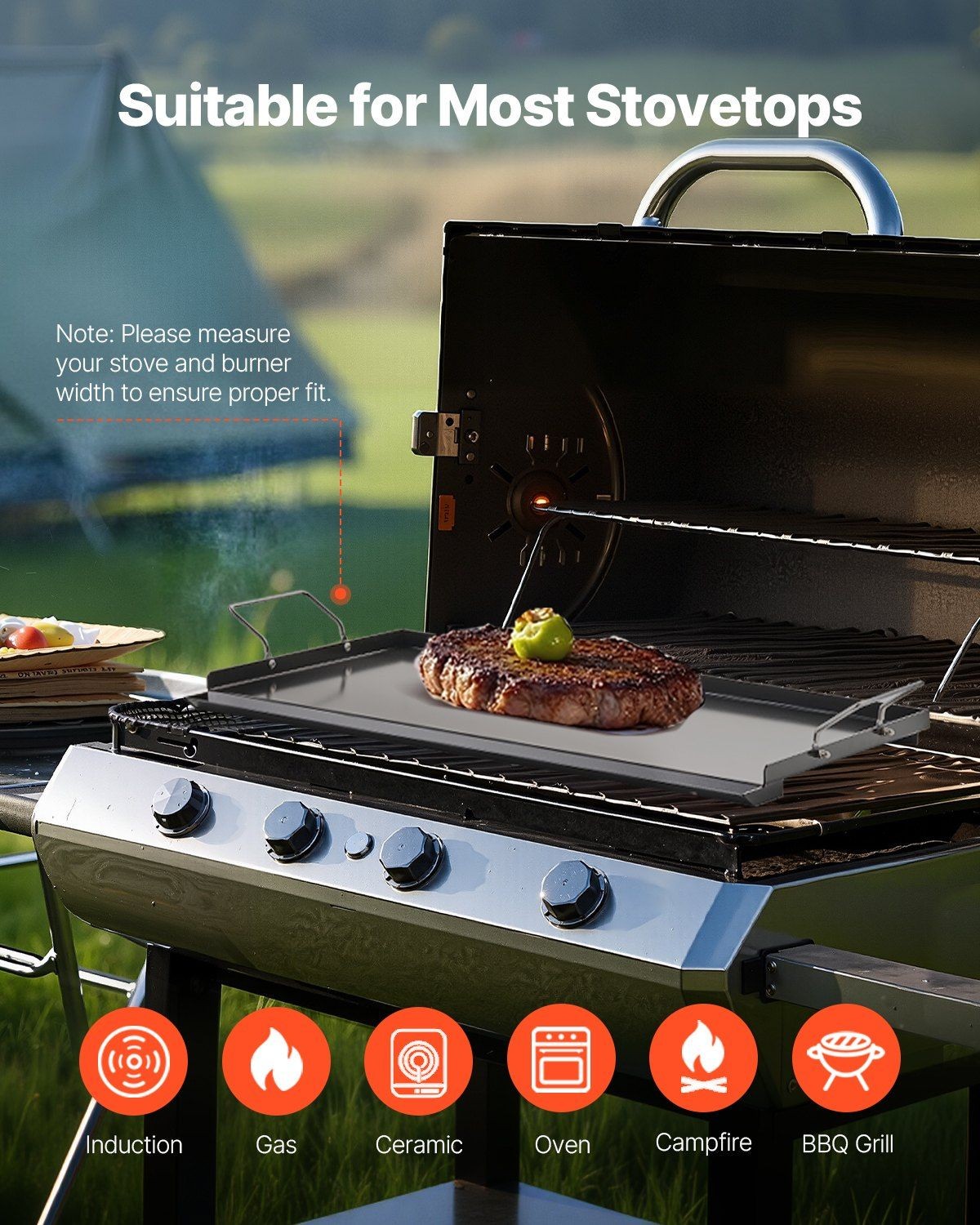 High Heat 24x16in Carbon Steel Flat Top Griddle for BBQ Grill Pan