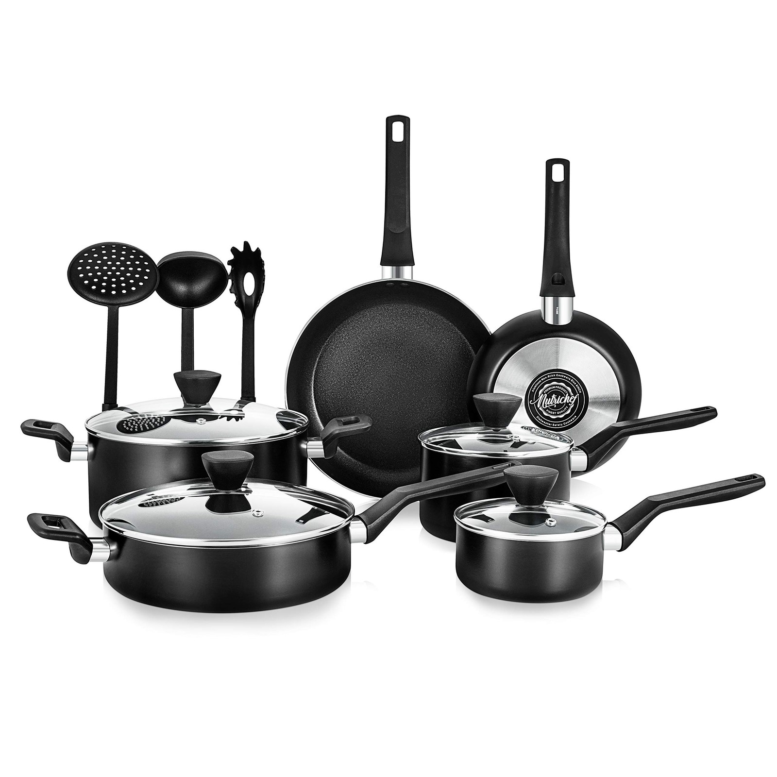 Nutrichefkitchen 13-Piece Nonstick Kitchen Cookware Set -Ptfe/Pfoa/Pfos Heat