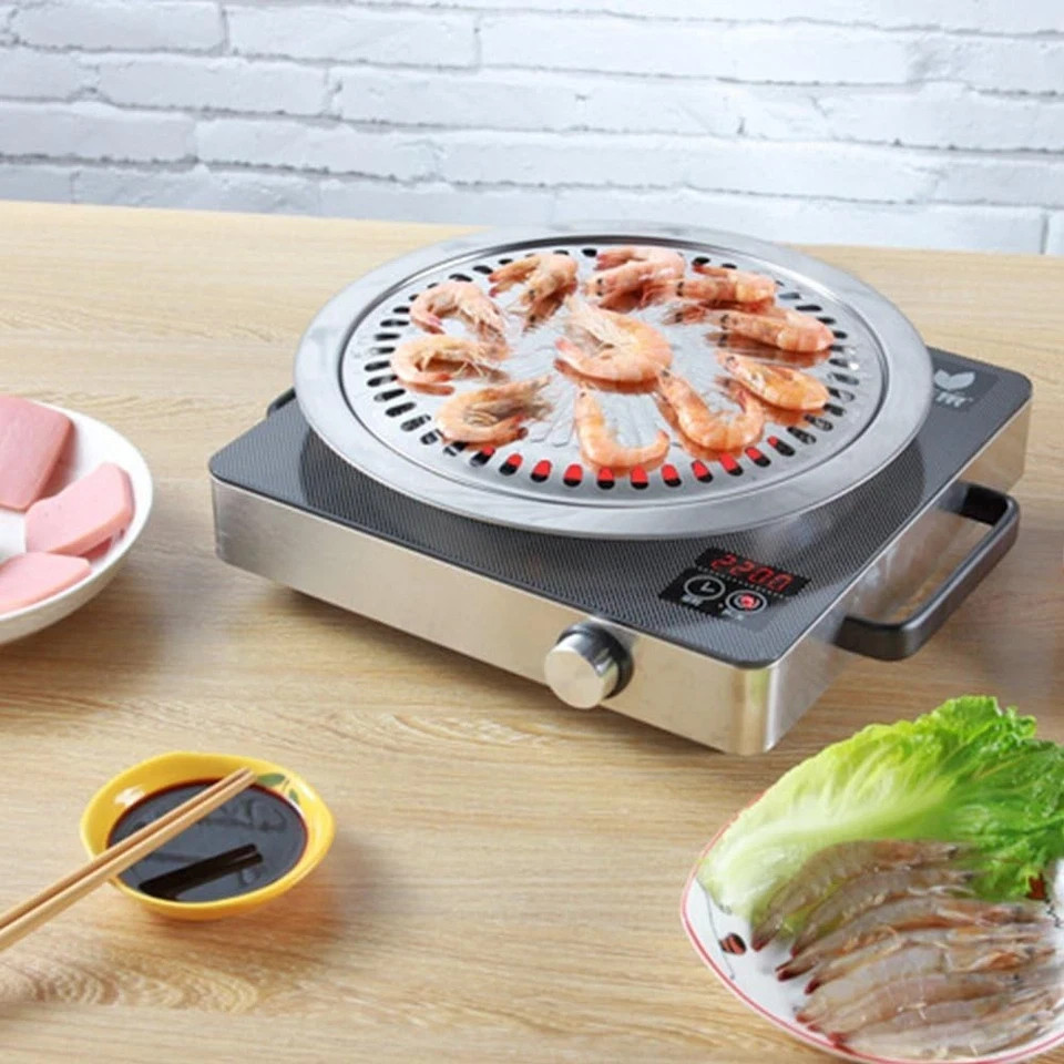 Korean BBQ Grill Pan with Grill Basket Kits,Stovetop Non-Stick Round Grill Pan