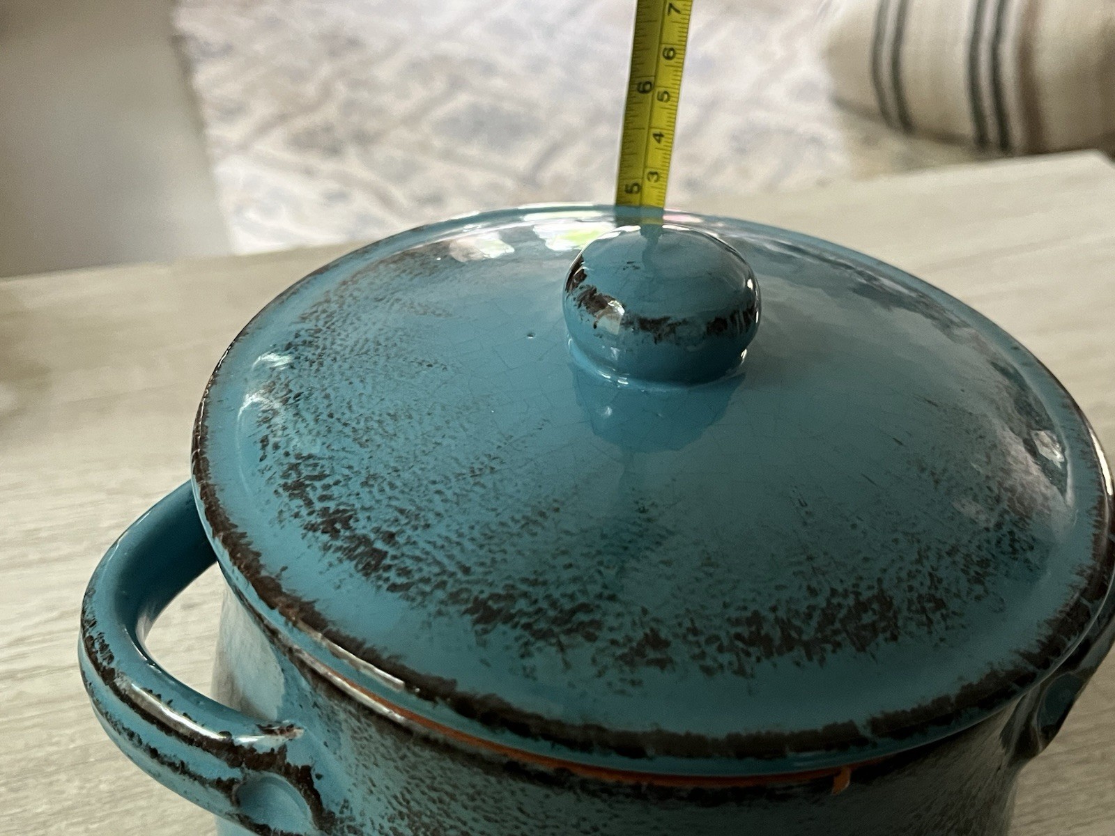 De Silva Bean Pot Made in Italy Glazed Teal Blue Heavy Duty