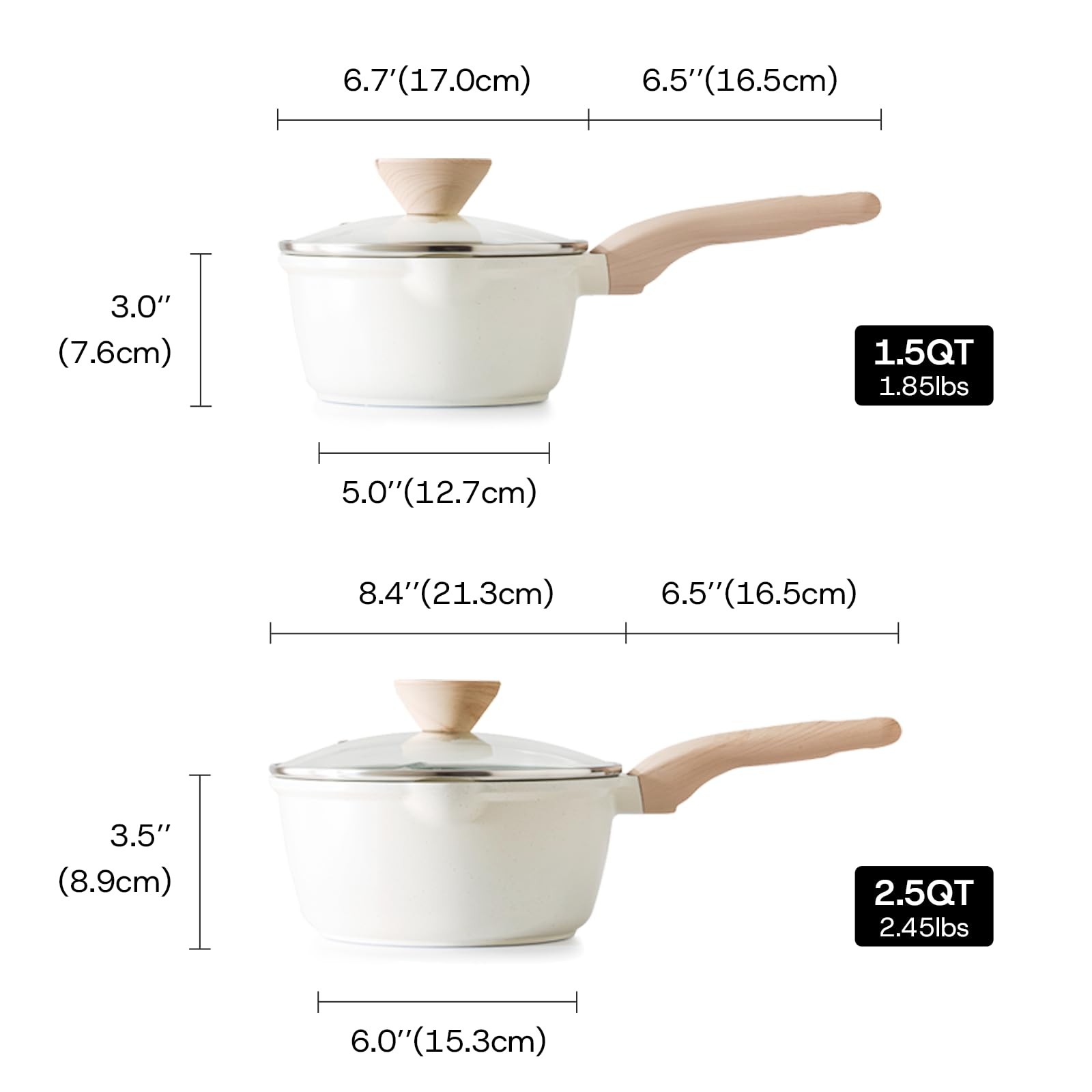 Kordisen Sauce Pan Set with Lid, 1.5Qt & 2.5 Qt Nonstick Cooking Pots with Pour