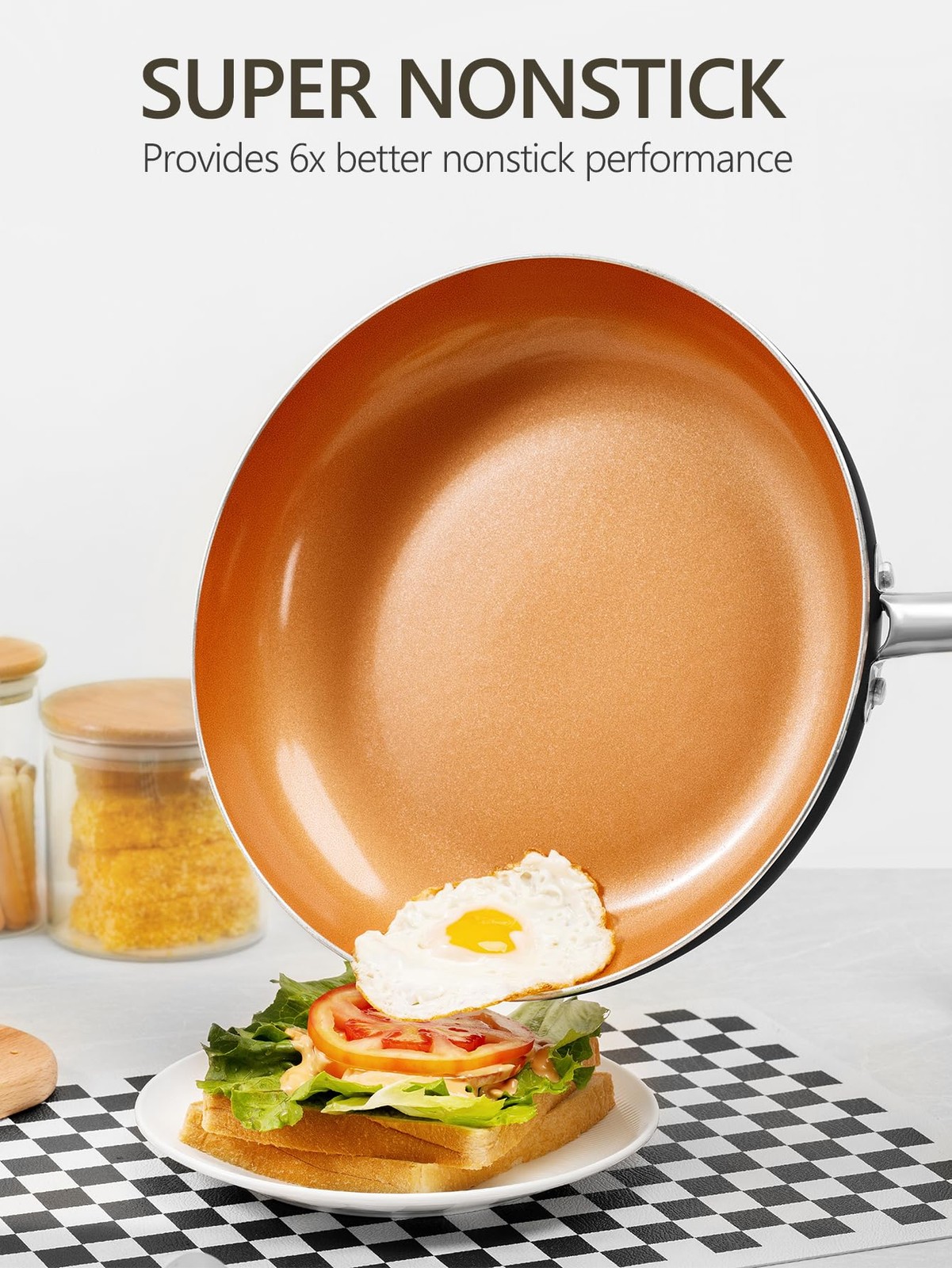 10 Inch Copper Nonstick Frying Pan with Lid, Scratch Resistant Ceramic Coating,