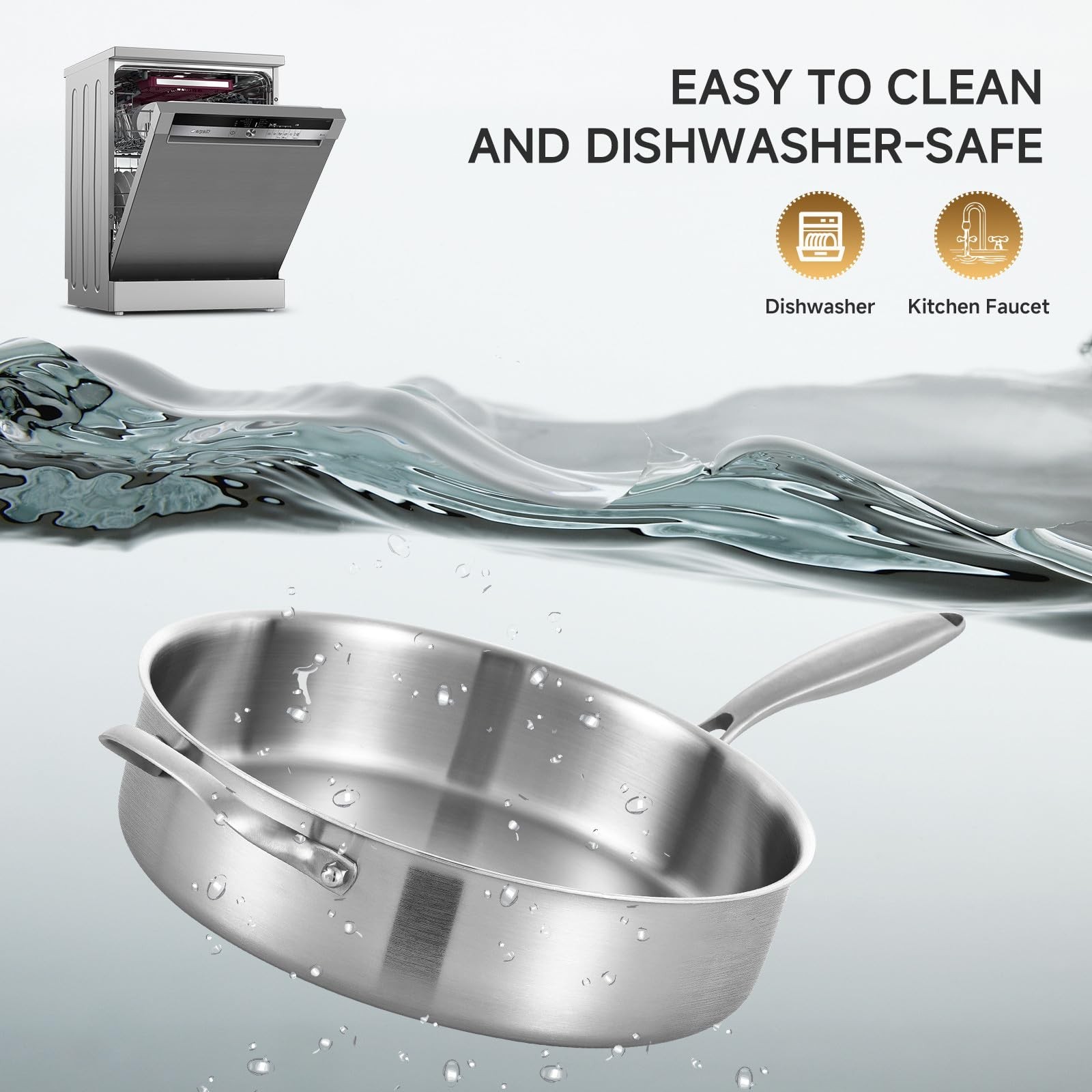 5 Quarts Tri-Ply Stainless Steel Sauté Pan wih Lid, 12 Inch Deep Frying Pan,J…