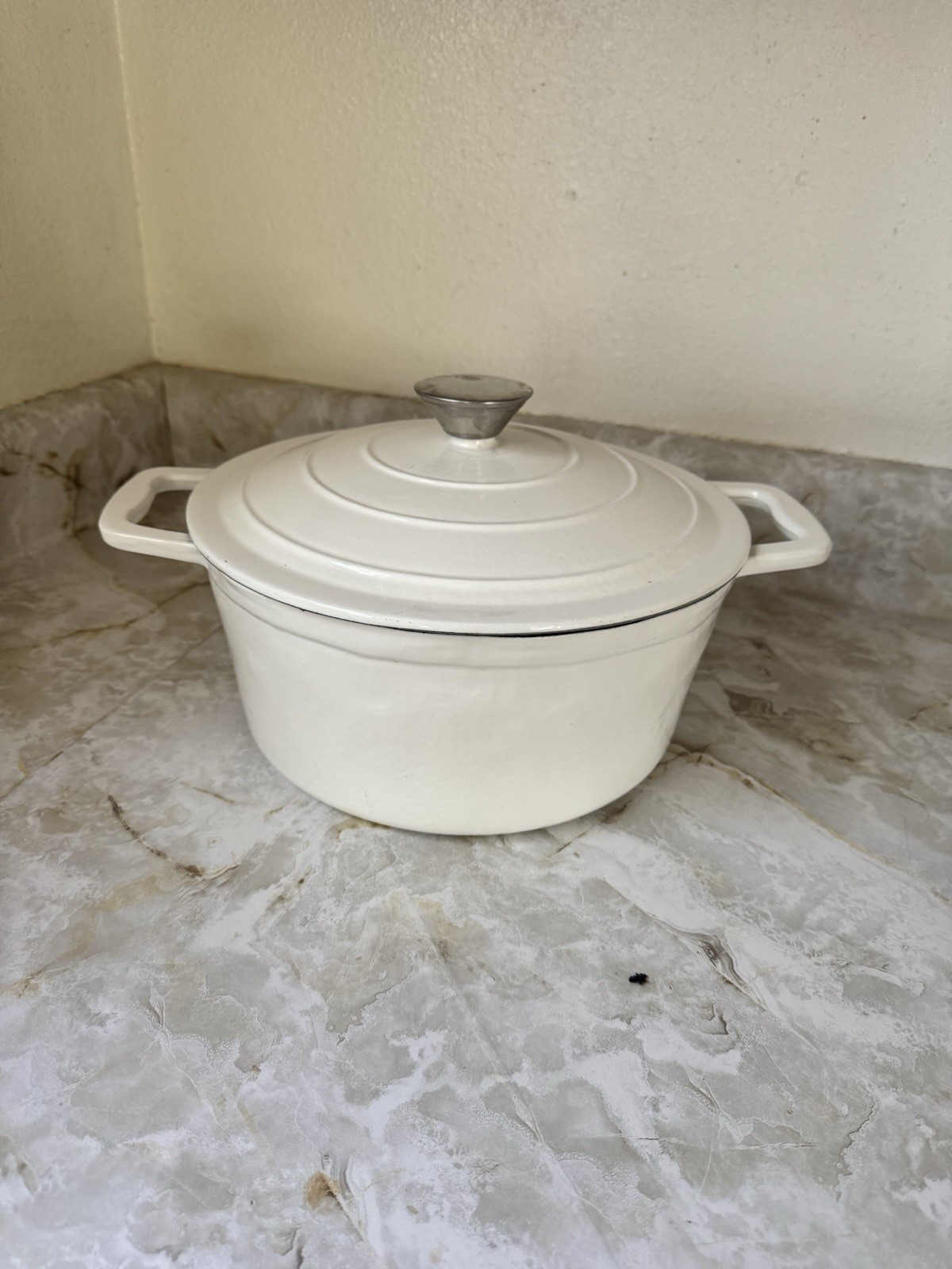 5 Qt White Enamel Cast Iron Round Casserole Dutch Oven w/ Lid, Double Handles