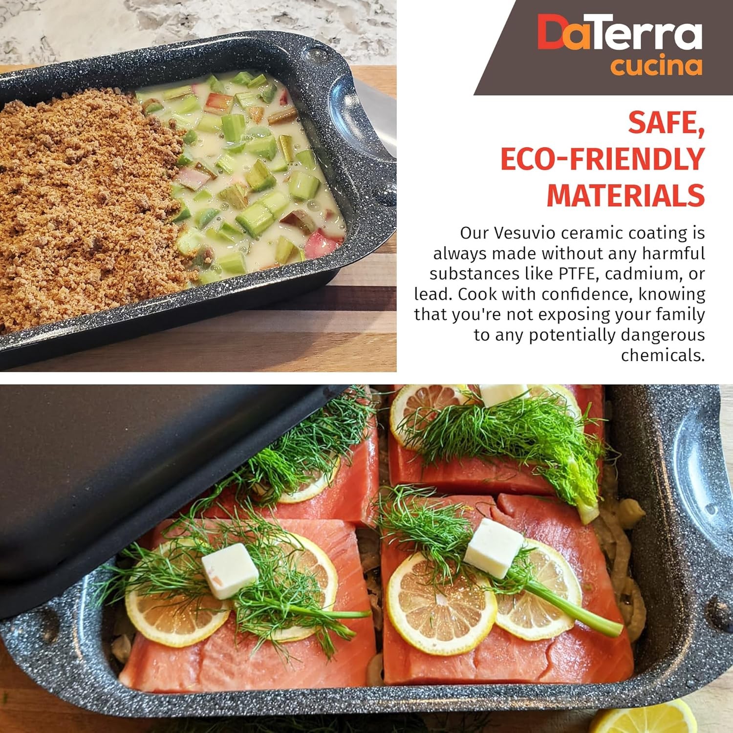 DaTerra Cucina – 13 x 8 x 4.25 Nonstick Ceramic Coated Dual Roasting Black