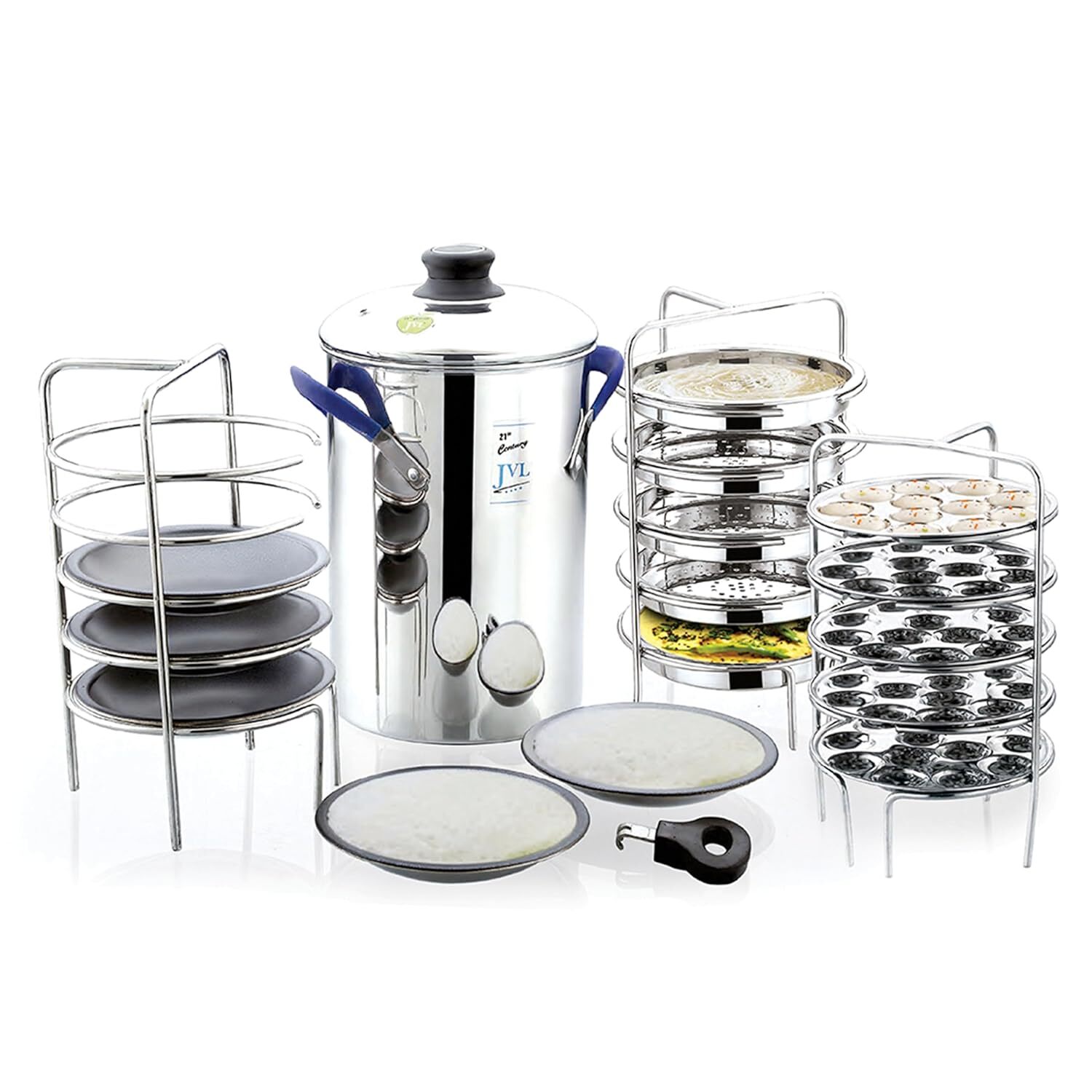 JVL Stainless Steel 15-Piece Multi-Purpose Idly Maker Set – Thatte Idly, Idiyapp