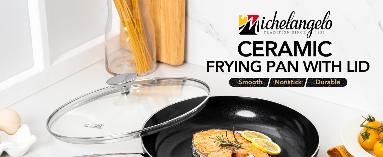 Ceramic Frying Pan – 10 Inch Frying Pan Nonstick with Lid, Non-Toxic Skillet