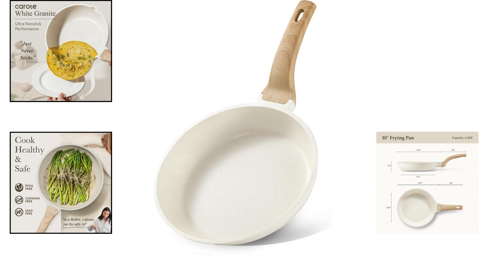 Versatile 10-Inch Non-Toxic Granite Skillet – Less Oil & Smoke for Green Cooking