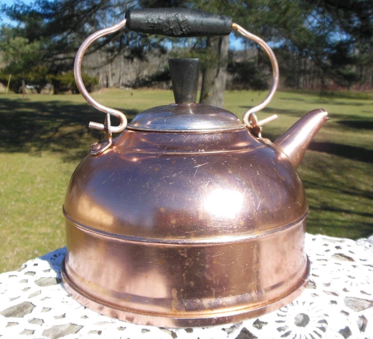 vintage copper plated aluminum 2 quart tea pot Made in Hong Kong circa 1960s