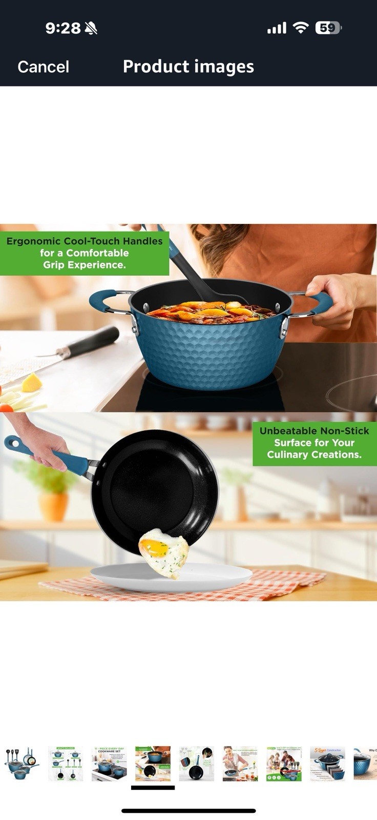 NutriChef 11 Pc Ceramic Cookware Set – Excilon Blue Diamond, Nonstick,