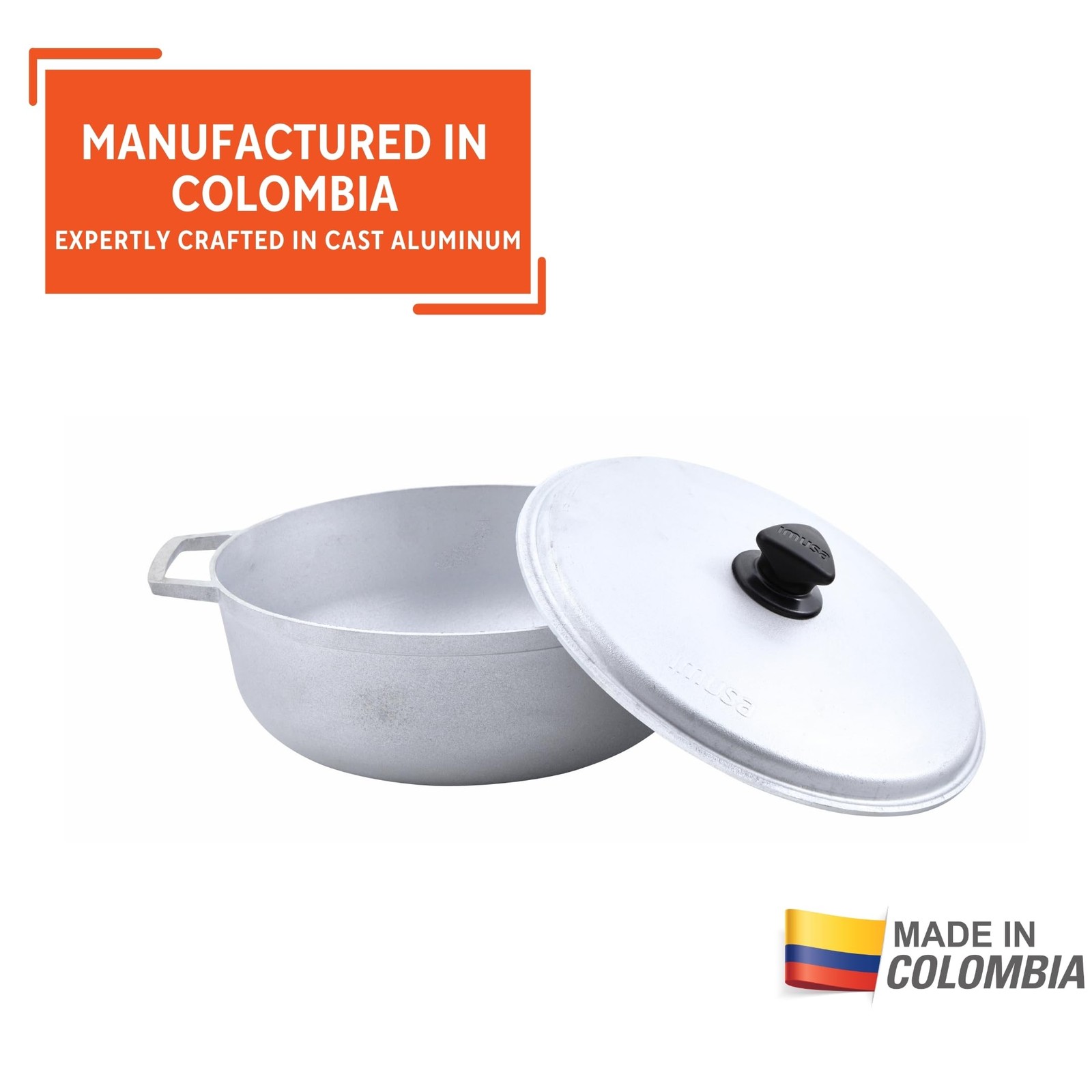 IMUSA 7.5 Quart Traditional Natural Made in Colombia Caldero qt, Silver