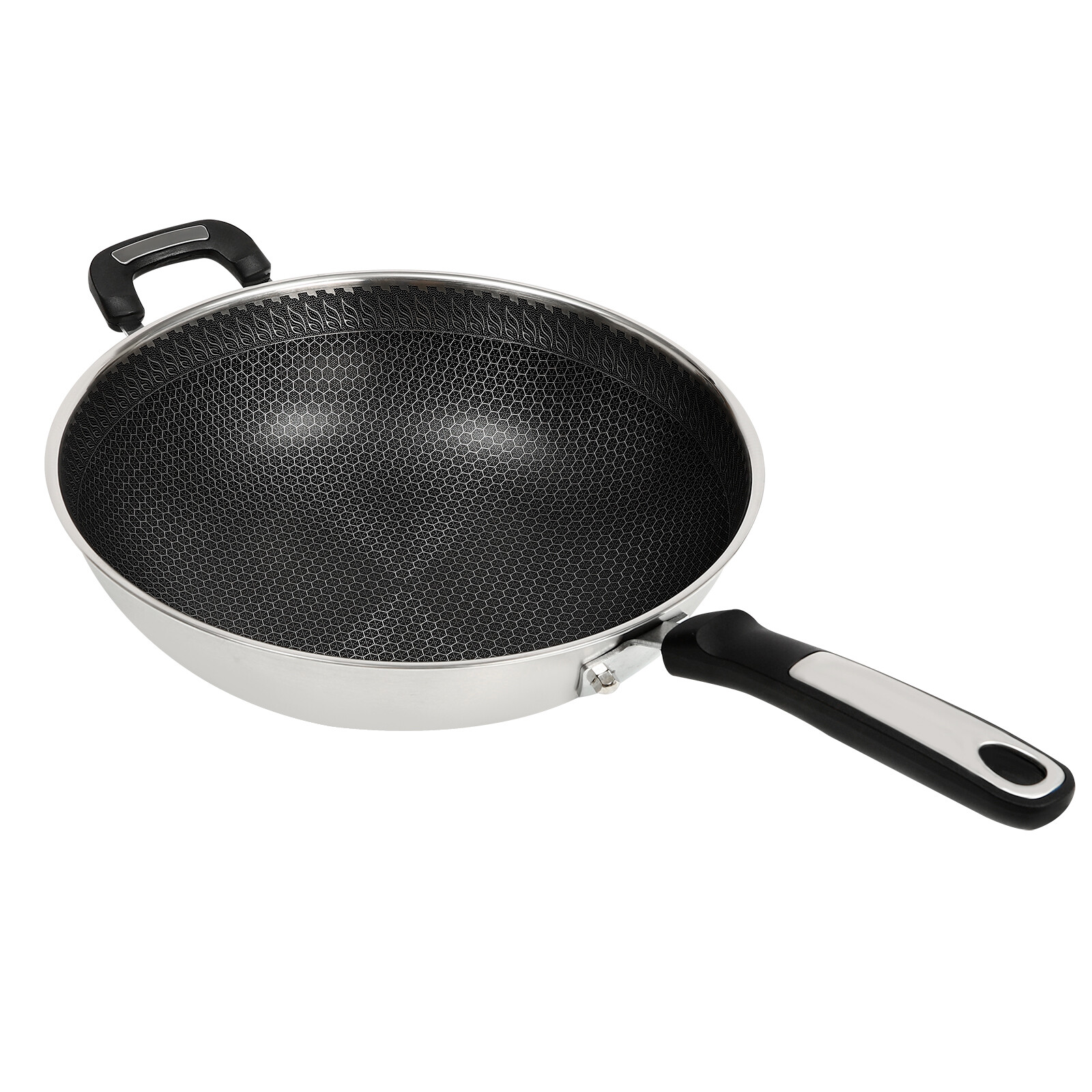 32cm Cooking Nonstick Honeycomb Wok Pan w/Lid & Stainless Steel Steamer Pot