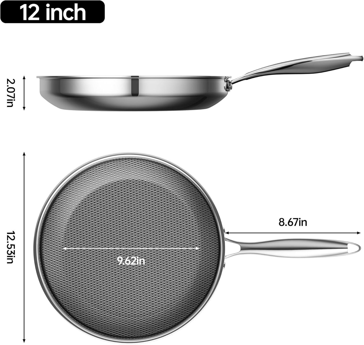 Hybrid Nonstick 12 Inch Frying Pan,Non stick Frying Pan,Stay-Cool Handle, Dis…