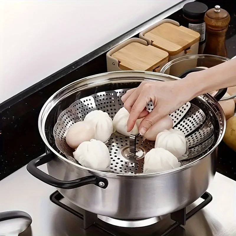 Share Expandable Stainless Steel Steamer Basket 6-10.5″ Foldable Vegetable Steam