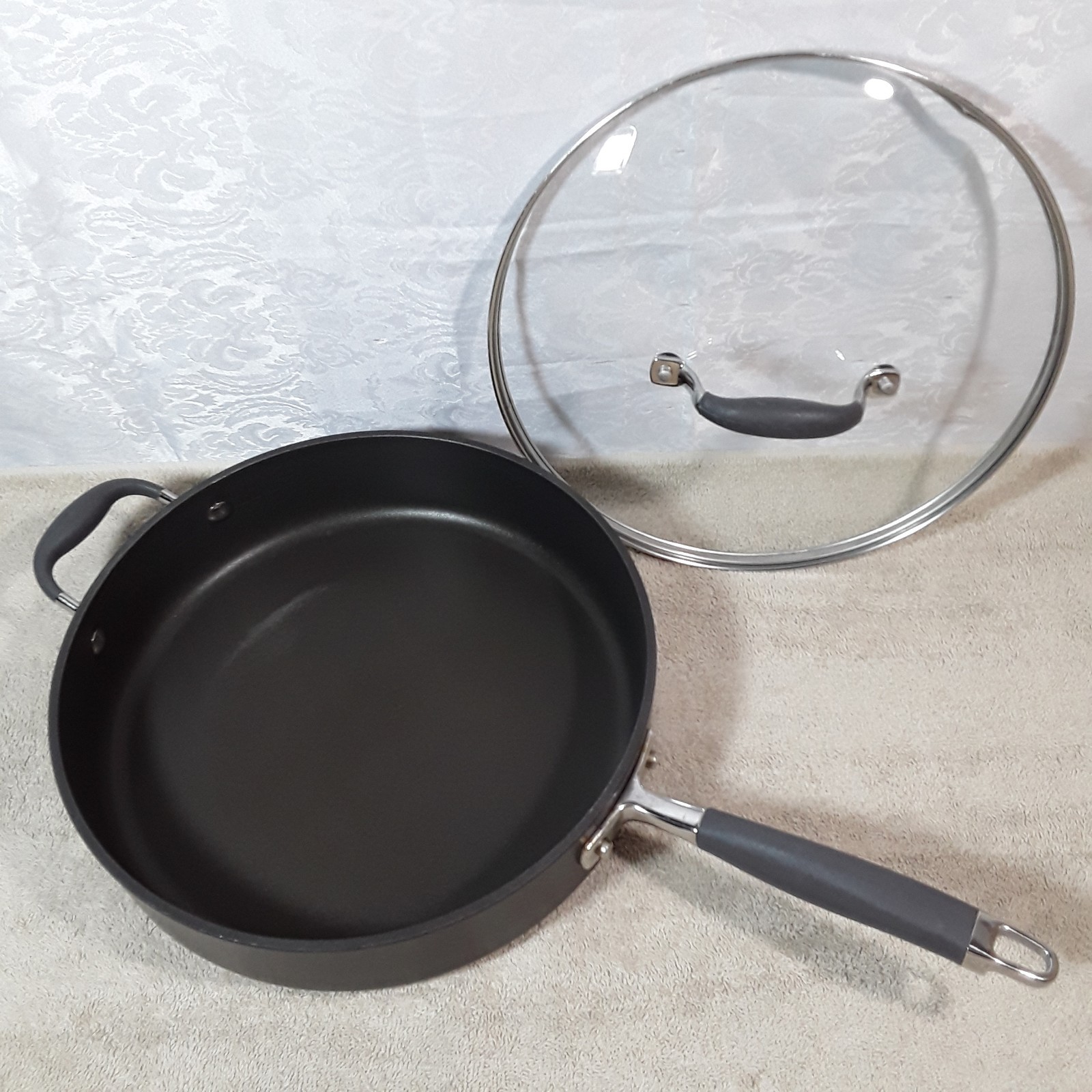 Used Anolon Advanced 12” 5qt Saute Pan+ Glass Lid Hard Anodized Nonstick Fry Pan