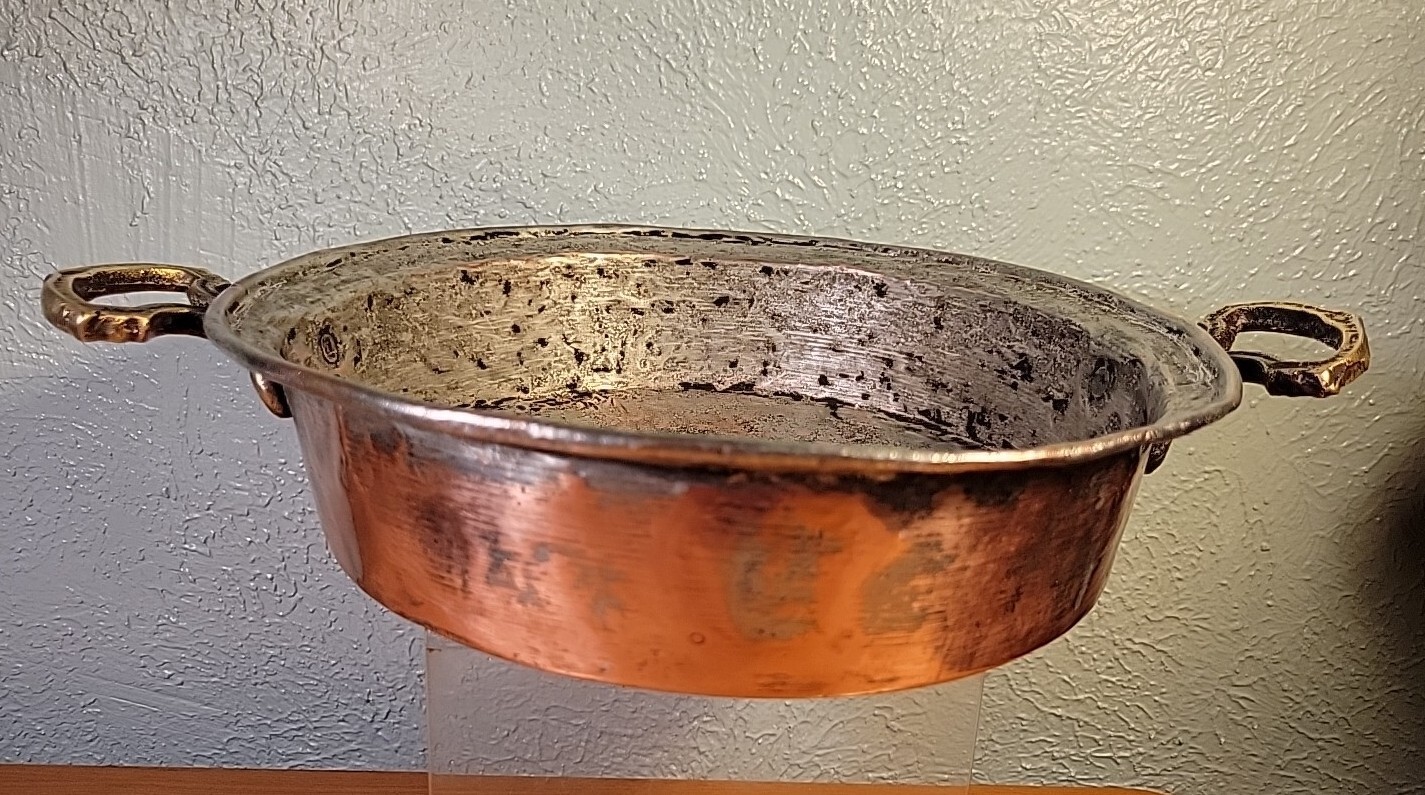 Antique French Copper Saucepan Brass Handles Tin Lined 19th century 10.5″ Diam.