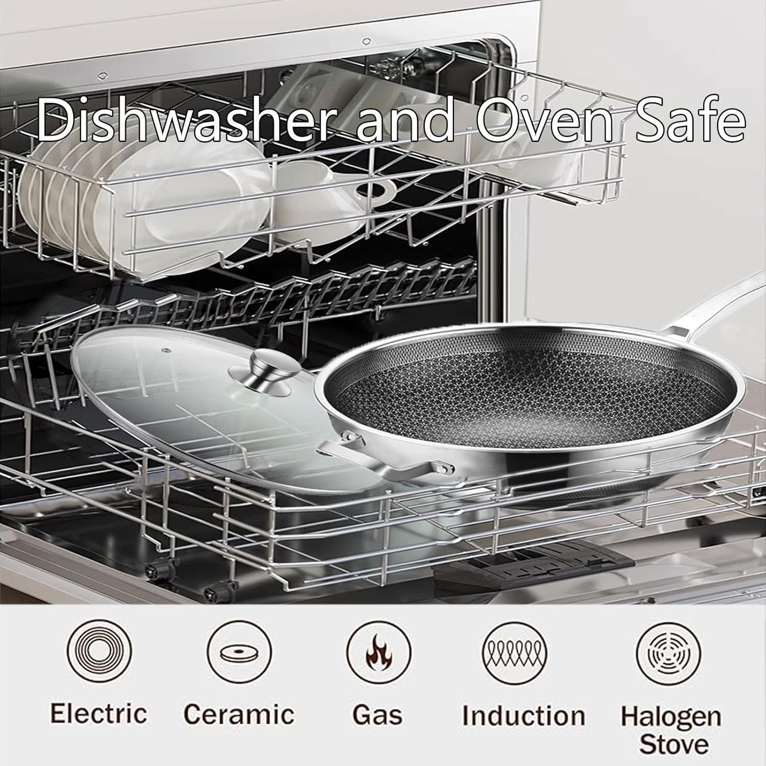 14-INCH WOK PAN HYBRID NON-STICK Stainless Steel Large Deep Woks Stir-Fry Pans