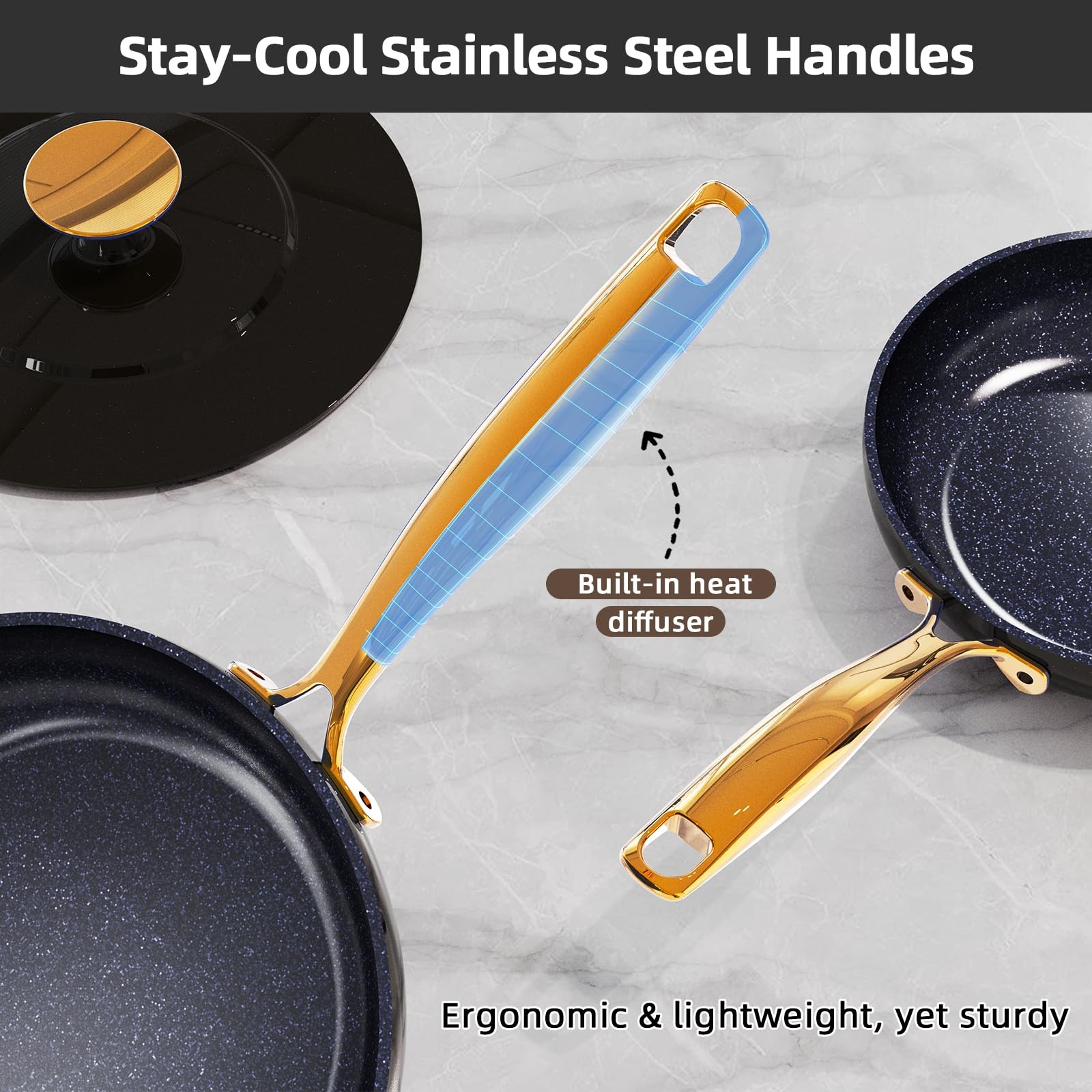 Nuwave 31911 Lux LE 13-Pc Cookware Set with Elegant Gold Handle, Diamond Infused