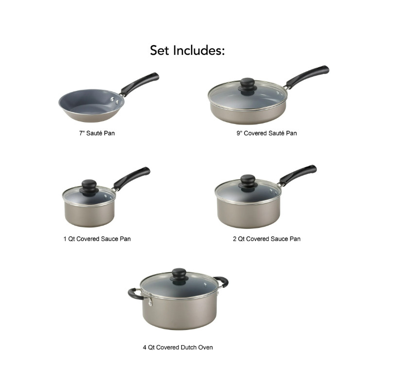 Champagne Ceramic Cookware Set 9 Piece Nonstick Pots and Pans Set Durable