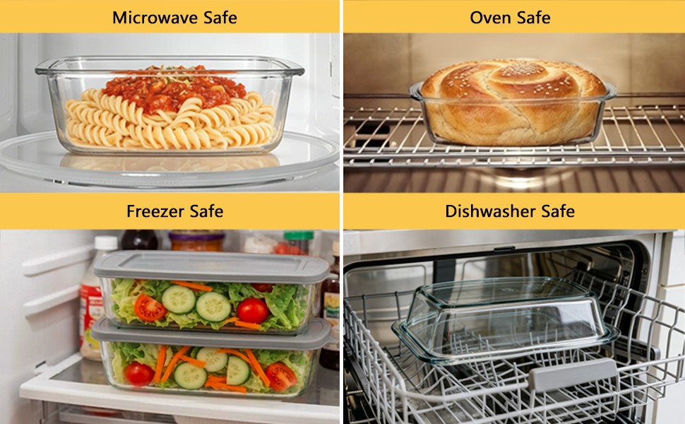 1Pa 1.9 Qt Glass Loaf Pan with Lids-Oven, Dishwasher, Freezer and