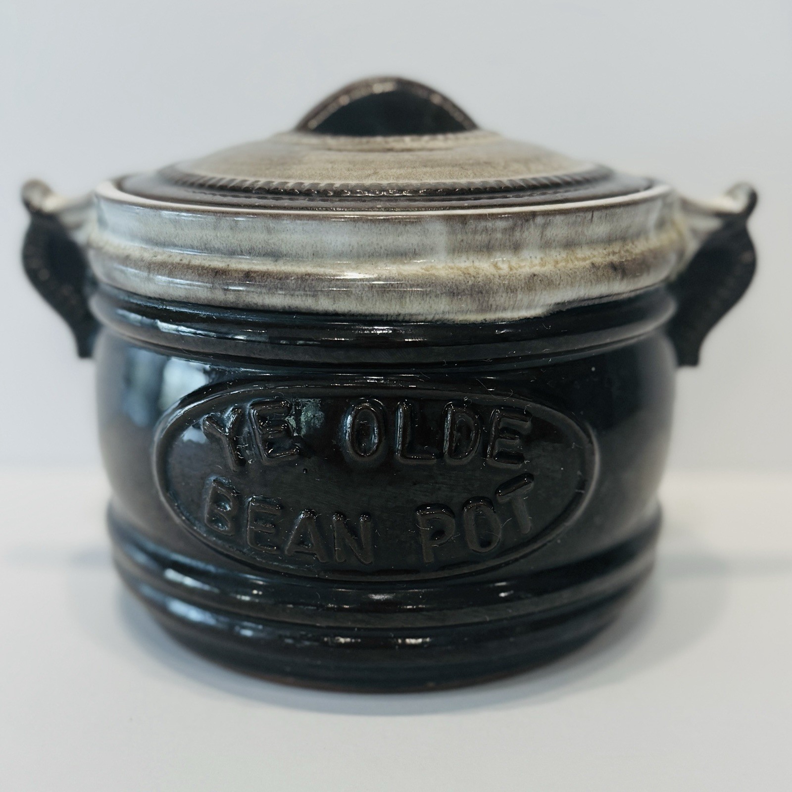 Vintage Ye Olde Bean Pot Ceramic Brown Glaze Crock w/ Lid Stoneware Kitchenware