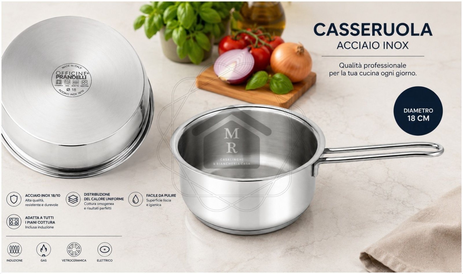 18/10 Stainless Steel Casserole Inoxtherm – Induction Bottom – Workshops Prandelli