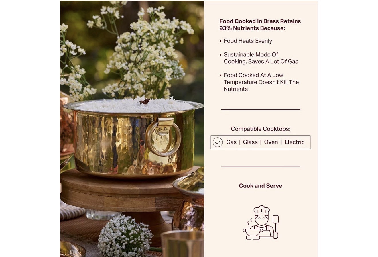 P•TAL Brass Stock Pot with Lid Naturally Nonstick and Toxin Free Pasta Pot 3 Qt