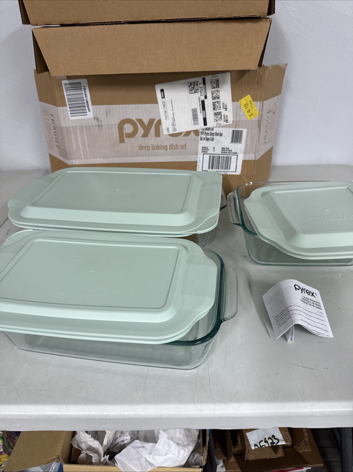 Pyrex Deep 6pc Glass Baking Dish Set (9″X13″, 7″X11″, 8″X8″) Bpa-Free Sage Lids