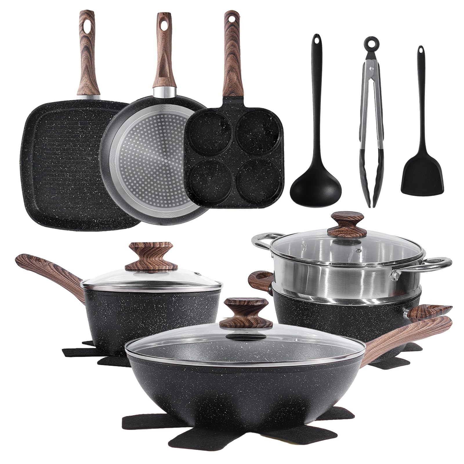 17 Pcs Nonstick Pots and Pans, Non-toxic Kitchen Cooking Set, Induction Kitch…