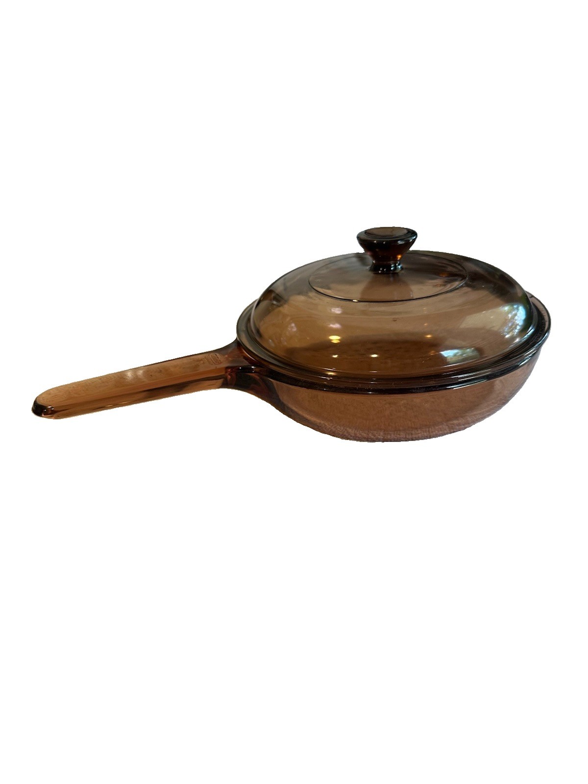 Vintage Corning Visions Amber Glass 1L Saucepan w/ Lid 7” USA Cookware